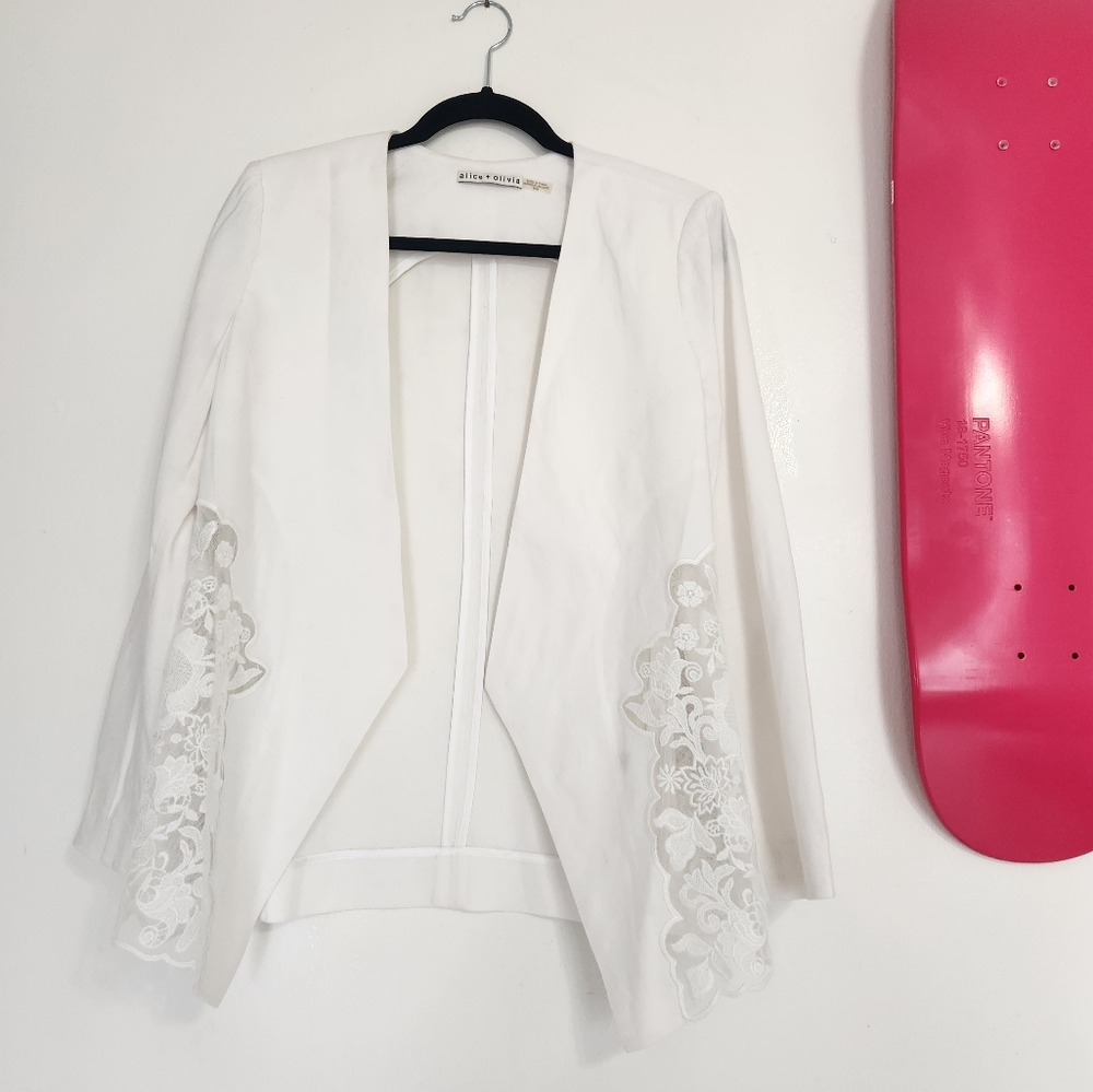 Alice + Olivia White Lace Trim Blazer